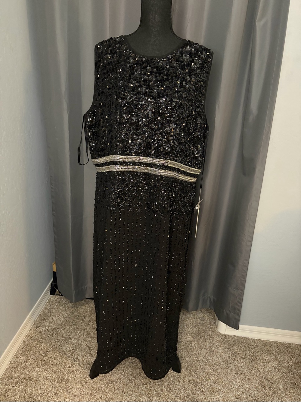 211. MacDuggal Black and Silver Sequin Dress, Size 18, NWT